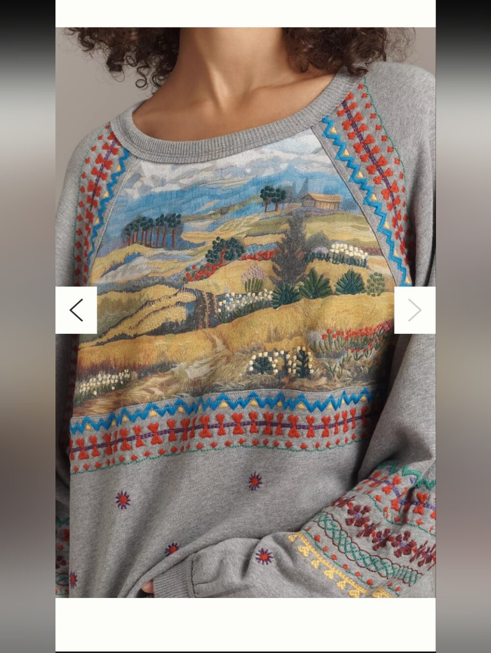 Embroidered Pullover Sweatshirt Country Scene Pilcro Anthropologie 100% Cotton - Picture 4 of 14